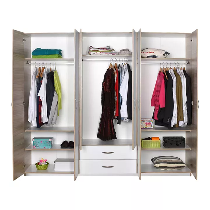 Dormie pakoworld six-door wardrobe with drawers in white 206x52x213cm