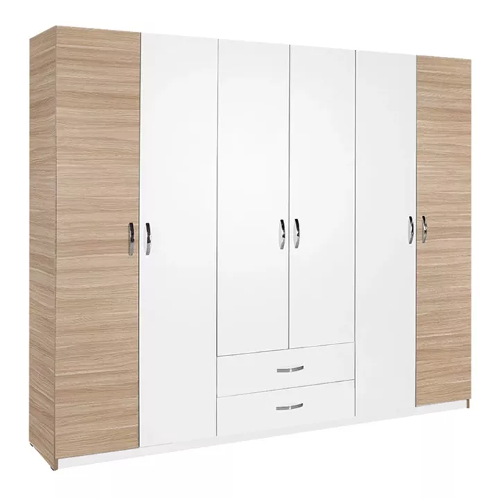 Dormie pakoworld six-door wardrobe with drawers in white 206x52x213cm