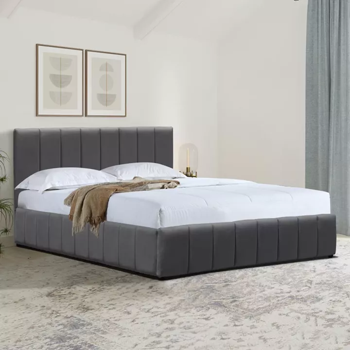Snuggle  pakoworld bed with storage space, velvet, anthracite 160x200cm