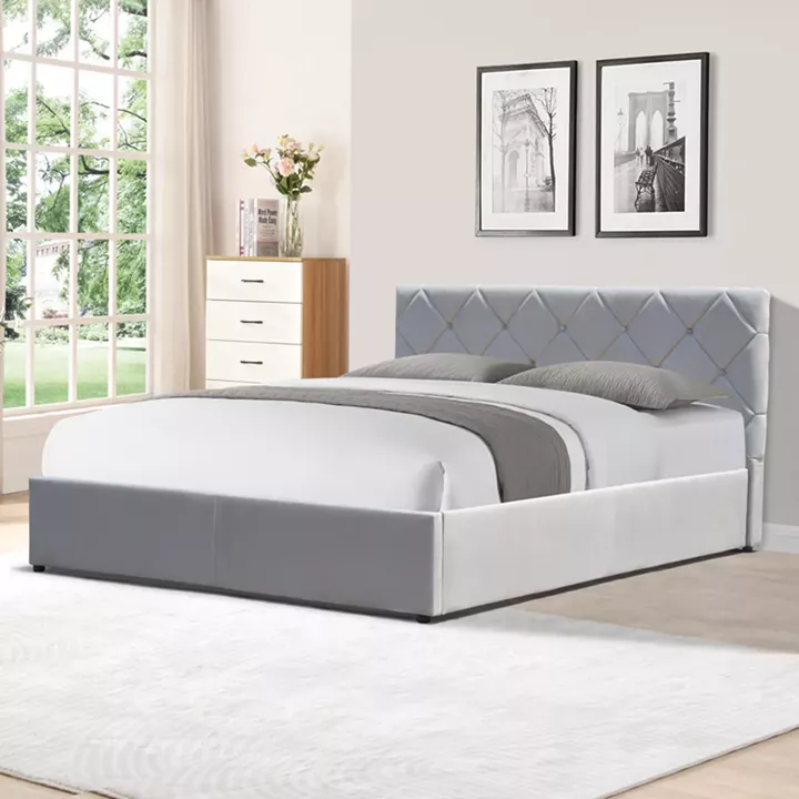 Dreamie pakoworld bed with storage space, velvet, grey 160x200cm