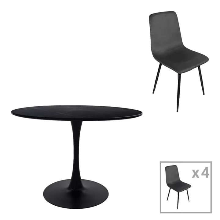 Dining table Balou-Grato pakoworld set of 5 pcs black D120x73cm