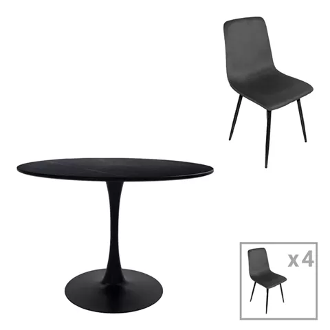 Τραπεζαρία Balou-Grato pakoworld σετ 5τεμ μαύρο Φ120x73εκ