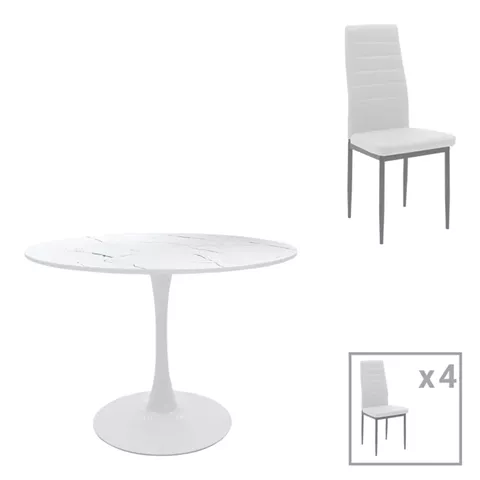 Dining table Balou-Parker pakoworld set of 5 pcs white D120x73cm