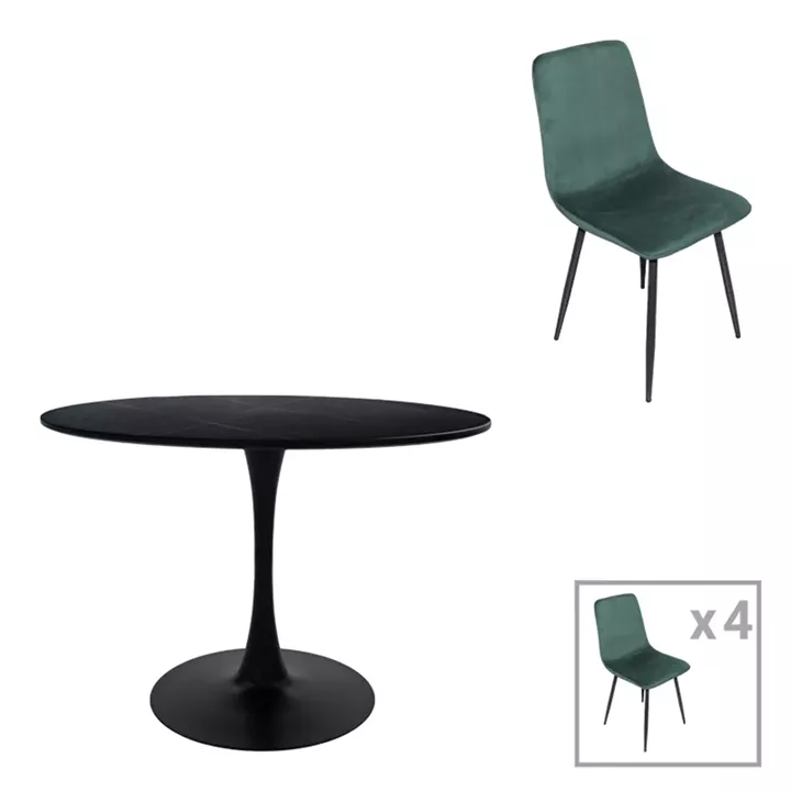 Dining table Balou-Grato pakoworld set of 5 pcs black-cypress D100x73cm