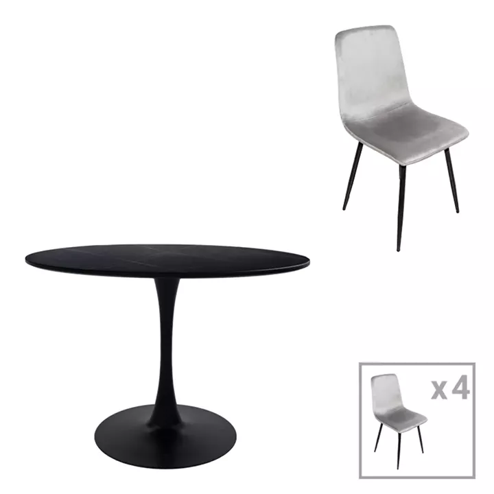 Dining table Balou-Grato pakoworld set of 5 pcs black-grey D100x73cm