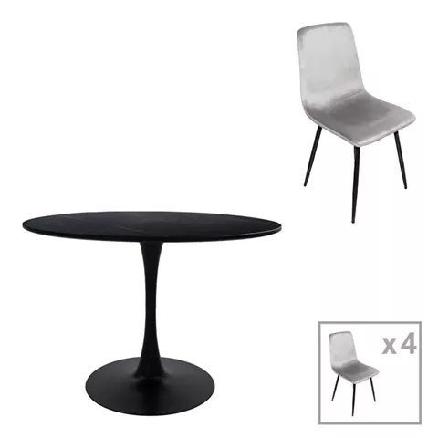 Τραπεζαρία Balou-Grato pakoworld σετ 5τεμ μαύρο-γκρι Φ120x73εκ