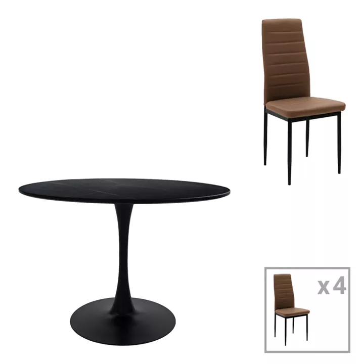 Dining table Balou-Parker pakoworld set of 5 pcs black-brown D120x73cm