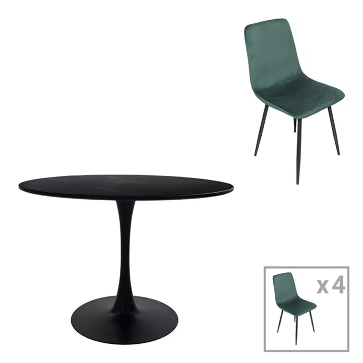 Dining table Balou-Grato pakoworld set of 5 pcs black-cypress Φ120x73cm