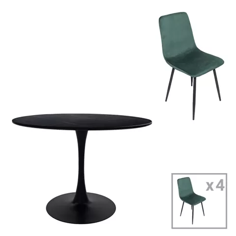 Τραπεζαρία Balou-Grato pakoworld σετ 5τεμ μαύρο-κυπαρισσί Φ120x73εκ