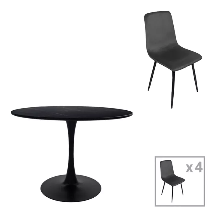 Dining table Balou-Grato pakoworld set of 5 pcs black D100x73cm