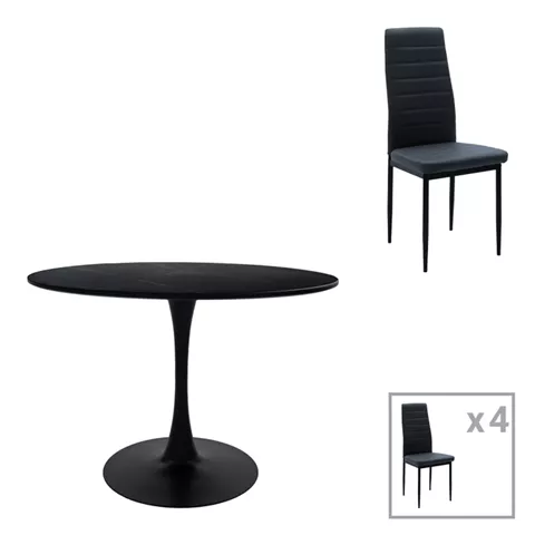 Dining table Balou-Parker pakoworld set of 5pcs black-anthracite D120x73cm