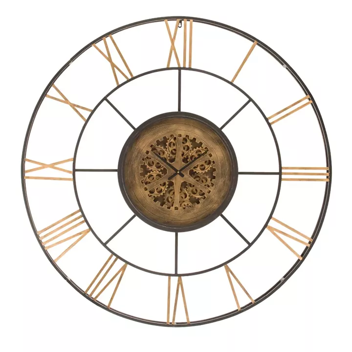 Artekko Clock Μαύρο Μεταλλικό Ρολόι Τοίχου με Χρυσά Γρανάζια (142x142x9)cm