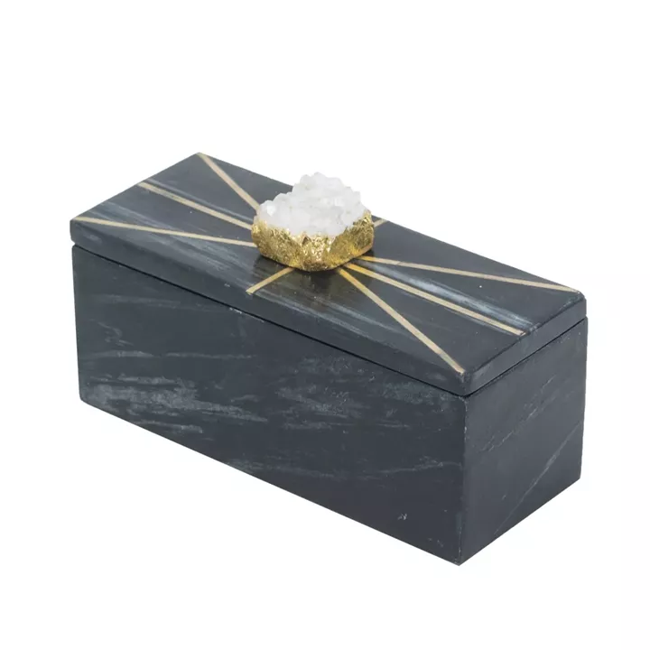 Artekko Marble Διακοσμητικό Κουτί Κοσμηματοθήκη Μαύρου Μαρμάρου με Αμέθυστο (19x7.5x7.5)cm