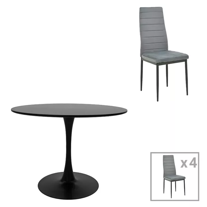 Τραπεζαρία Balou-Parker pakoworld σετ 5τεμ μαύρο-γκρι Φ120x73εκ