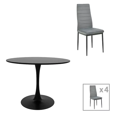 Τραπεζαρία Balou-Parker pakoworld σετ 5τεμ μαύρο-γκρι Φ120x73εκ
