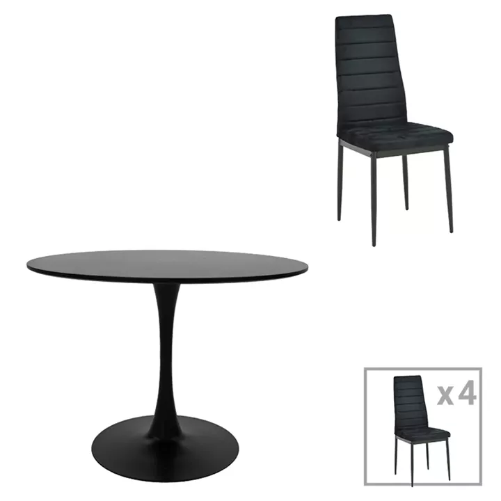 Dining table Balou-Parker pakoworld set of 5 pcs black D120x73cm