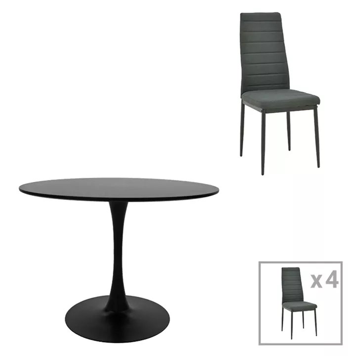 Dining table Balou-Parker pakoworld set of 5 pcs black-fabric anthracite D120x73cm