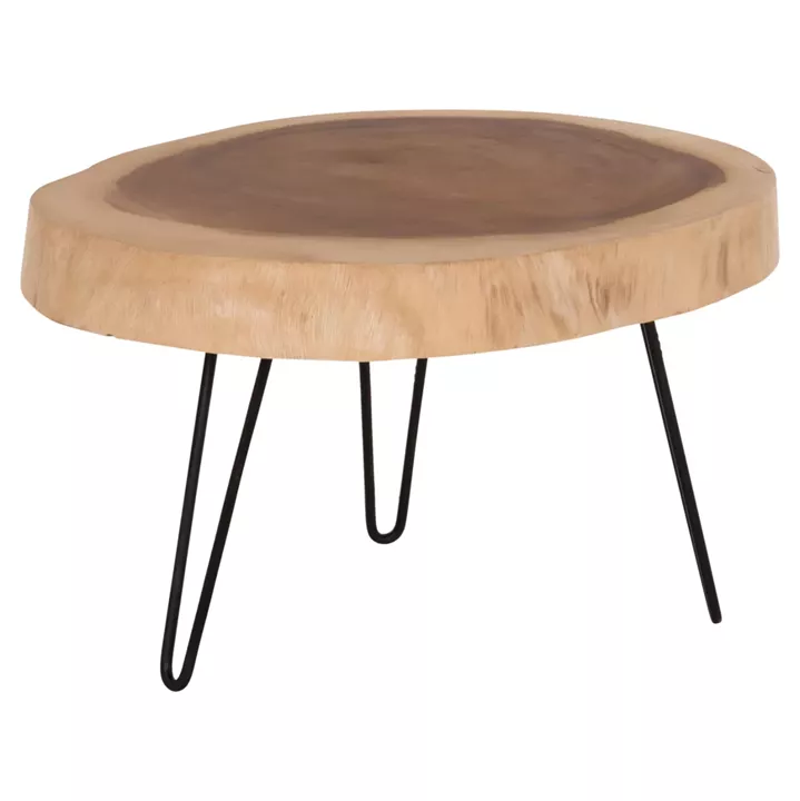 COFFEE TABLE SERVON HM9912 SUAR WOOD IN NATURAL--METAL LEGS IN BLACK 76x67x44Hcm.