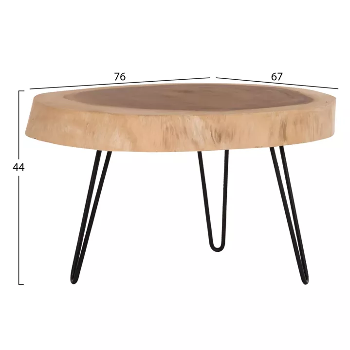 COFFEE TABLE SERVON HM9912 SUAR WOOD IN NATURAL--METAL LEGS IN BLACK 76x67x44Hcm.
