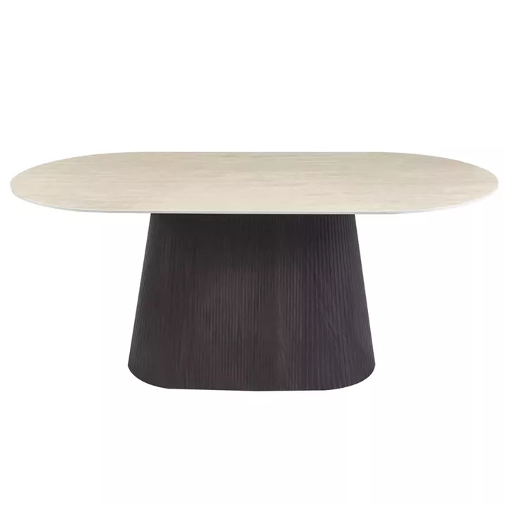 DINING TABLE OVAL CATER HM18320 CERAMIC TOP IN TRAVERTINE STONE LOOK--MDF BASE 188x98x78Hcm.