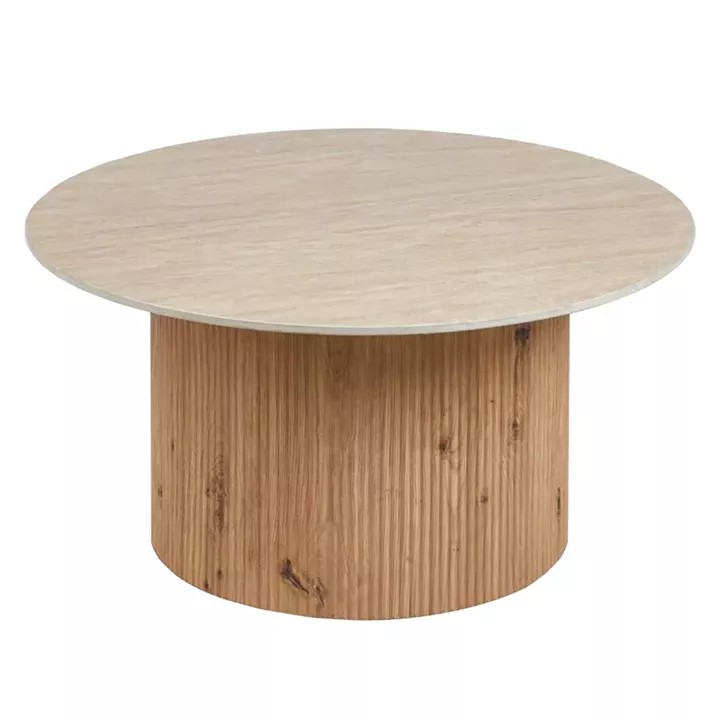 COFFEE TABLE TWIL HM18325 CERAMIC TOP IN TRAVERTINE STONE LOOK--MDF BASE Φ84x39Hcm.