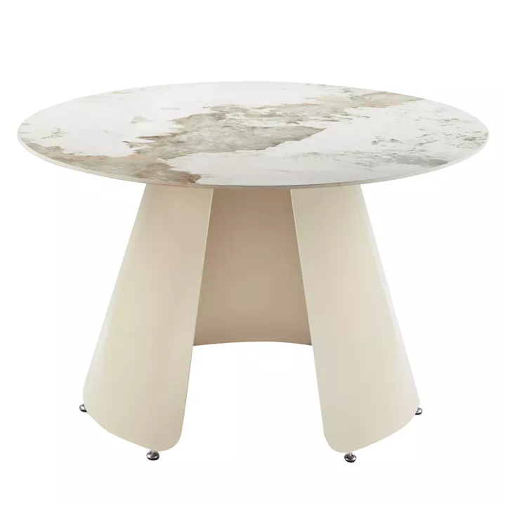 DINING TABLE ROUND SEDAR HM18326 CERAMIC TOP--CREAM WHITE METAL LEGS Φ120x76Hcm.