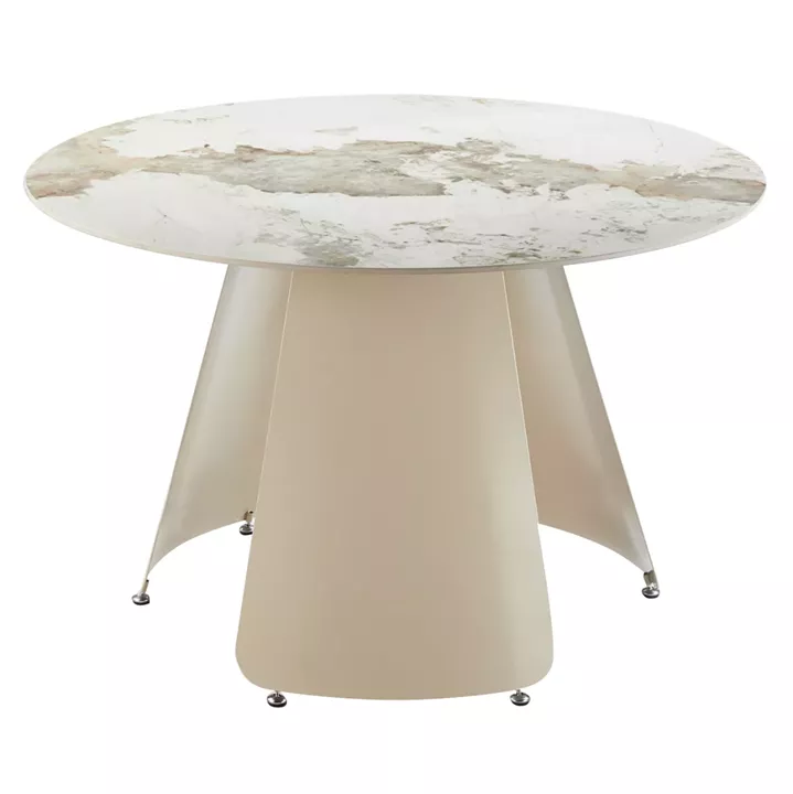 DINING TABLE ROUND SEDAR HM18326 CERAMIC TOP--CREAM WHITE METAL LEGS Φ120x76Hcm.