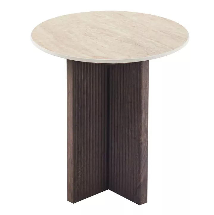 SIDE TABLE SKY HM18330 CERAMIC TOP WITH TRAVERTINE STONE LOOK--MDF BASE IN BROWN Φ45x50H