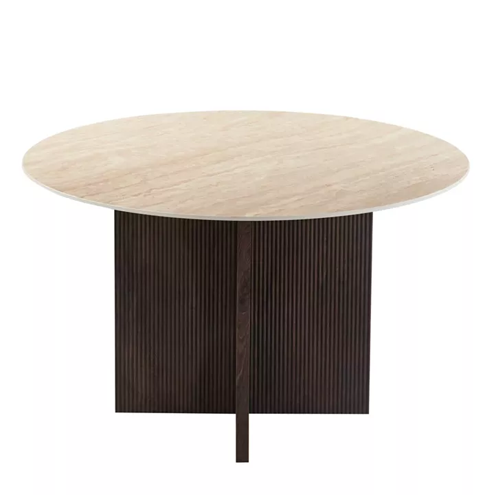 DINING TABLE ROUND SKY HM18331 CERAMIC TOP IN TRAVERTINE STONE LOOK Φ120x76Hcm.