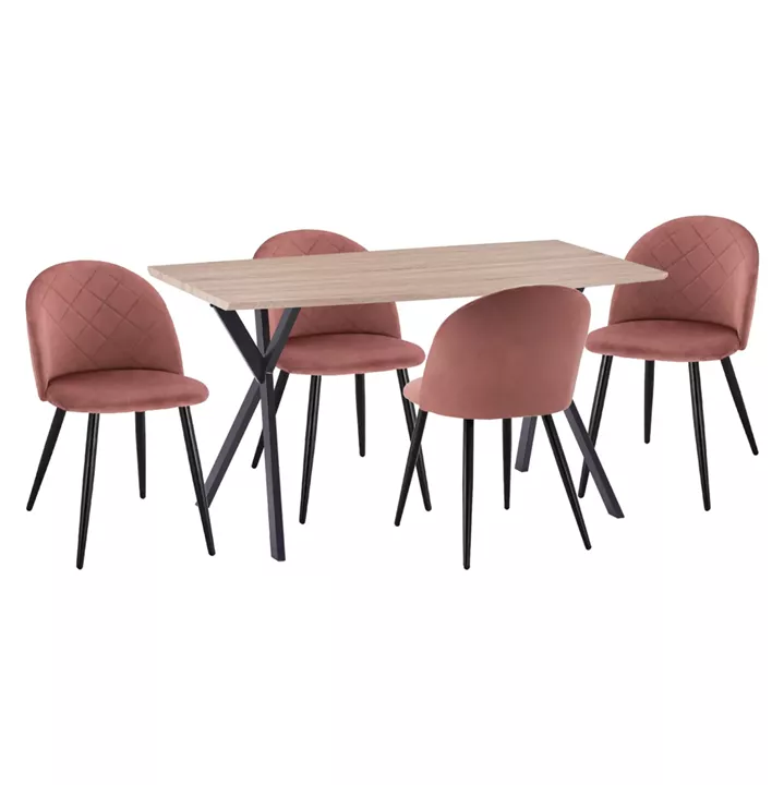 DINING SET 5PCS ALARICK HM21277 MDF TOP--VELVET IN DUSTY PINK & METAL IN BLACK