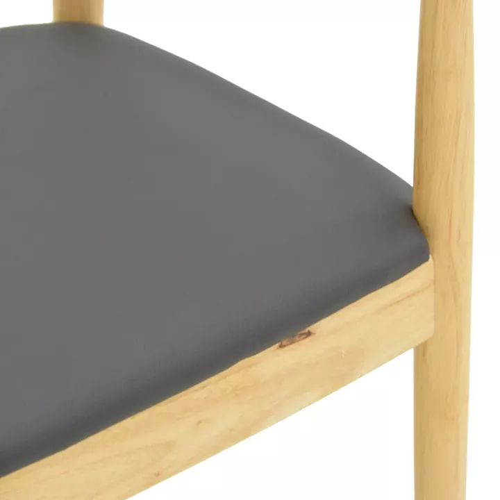 Armchair Joube pakoworld natural color rubberwood and black pu cushion 59x48x73cm