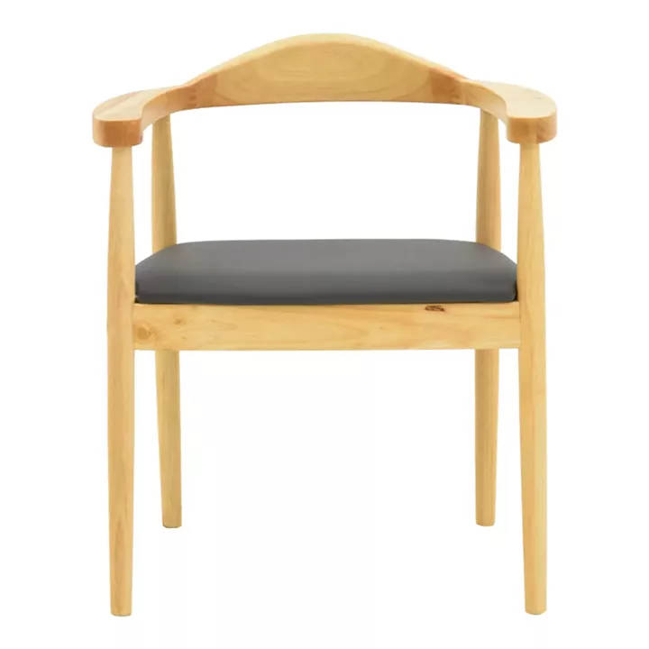 Armchair Joube pakoworld natural color rubberwood and black pu cushion 59x48x73cm