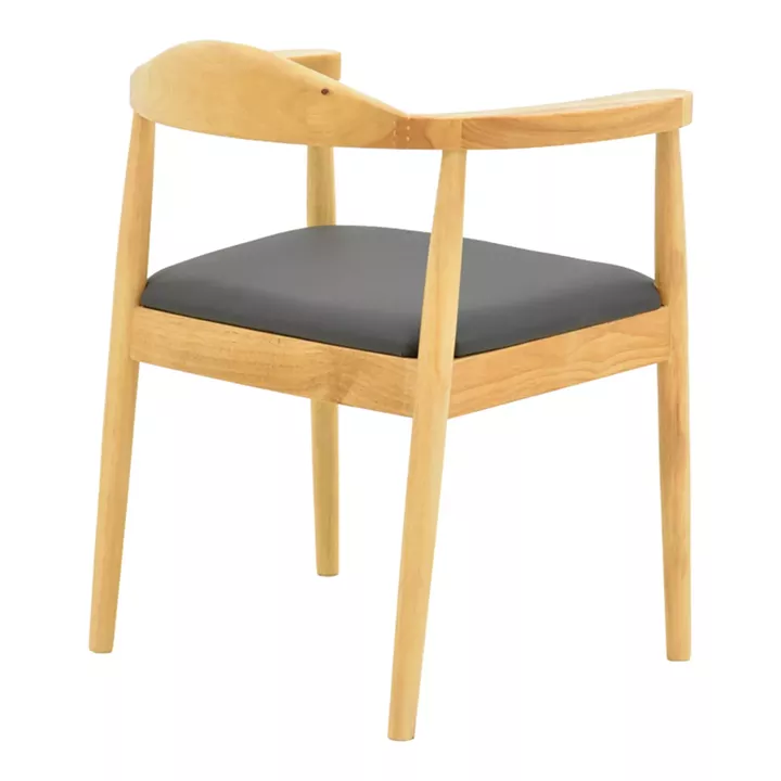 Armchair Joube pakoworld natural color rubberwood and black pu cushion 59x48x73cm