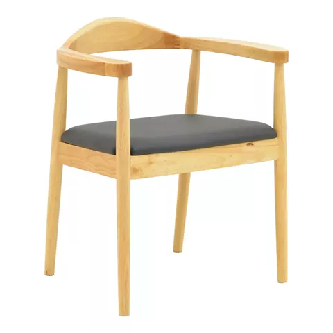 Armchair Joube pakoworld natural color rubberwood and black pu cushion 59x48x73cm