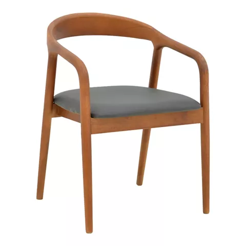 Πολυθρόνα Hogie pakoworld rubberwood καρυδί- μαύρο pu μαξιλάρι 61x60x76εκ