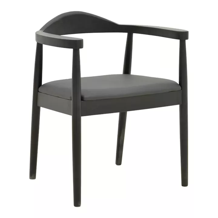 Armchair Joube pakoworld black color rubberwood and black pu cushion 59x48x73cm