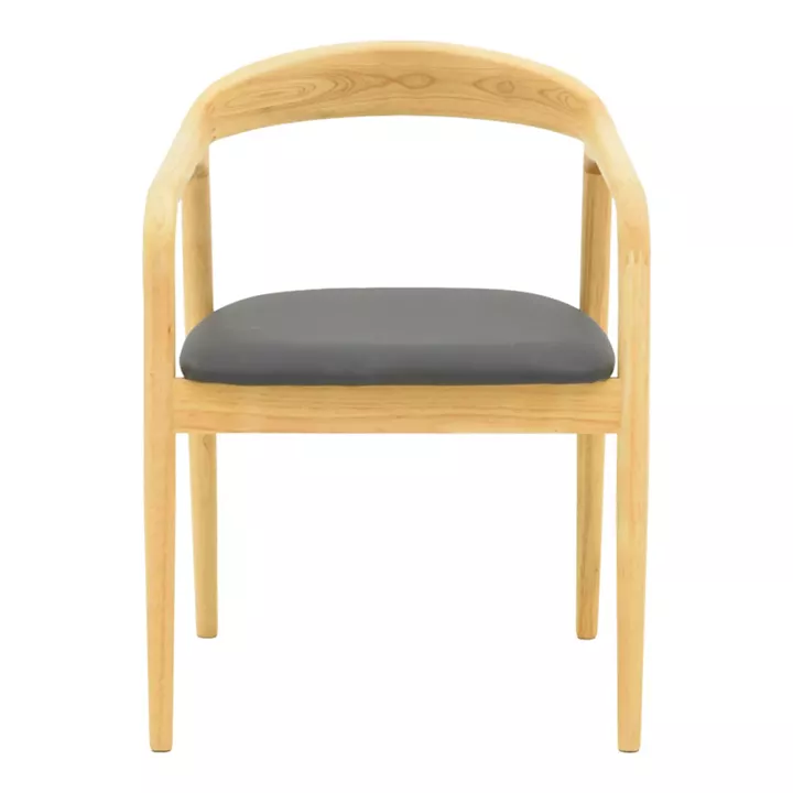 Hogie pakoworld rubberwood armchair in natural shade with black pu cushion 61x60x76cm