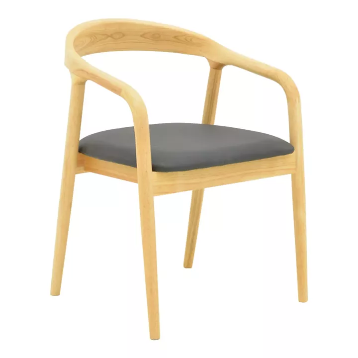 Hogie pakoworld rubberwood armchair in natural shade with black pu cushion 61x60x76cm