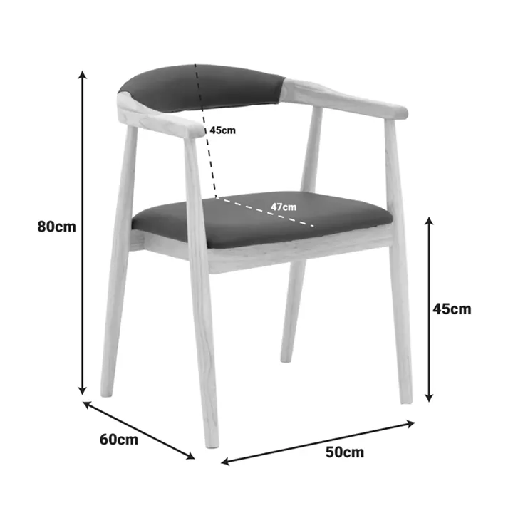 Sandi pakoworld rubberwood armchair in natural shade with black pu cushion 50x60x80cm
