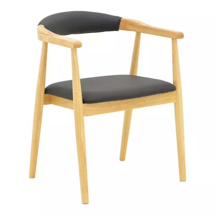 Sandi pakoworld rubberwood armchair in natural shade with black pu cushion 50x60x80cm