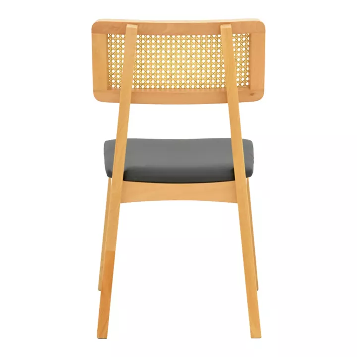 Chair Renna pakoworld natural color beech wood and black pu cushion 48x52x79cm