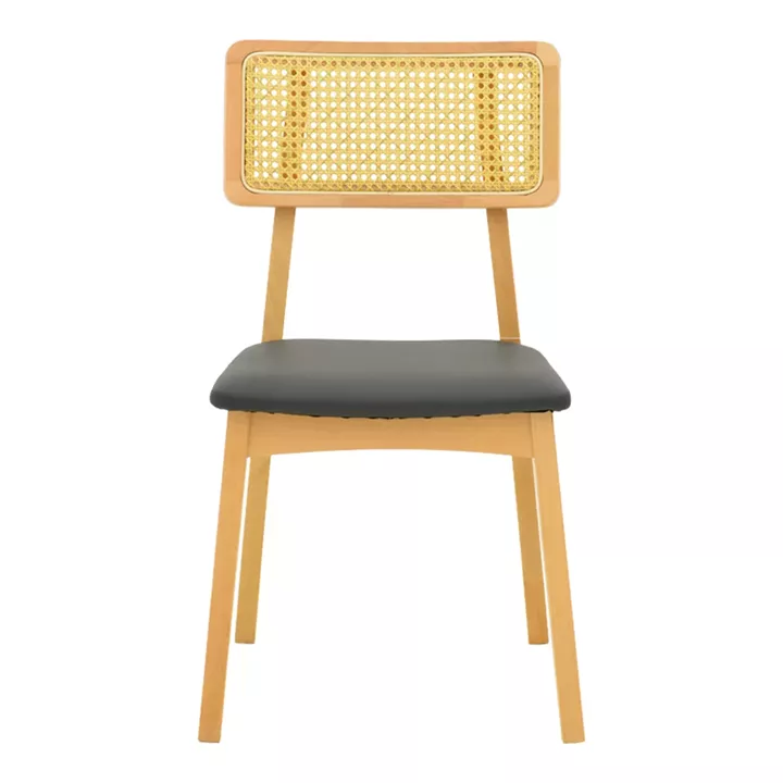 Chair Renna pakoworld natural color beech wood and black pu cushion 48x52x79cm