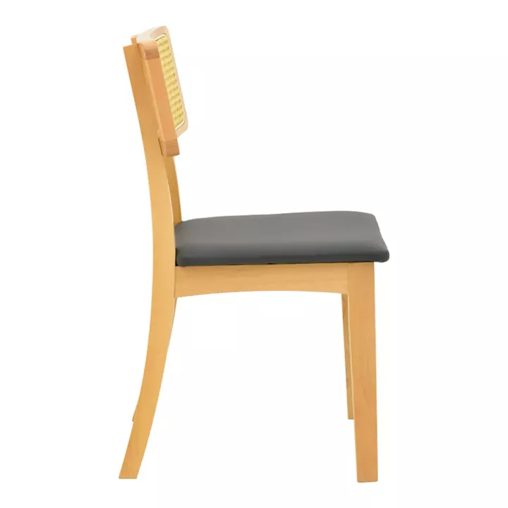 Chair Renna pakoworld natural color beech wood and black pu cushion 48x52x79cm