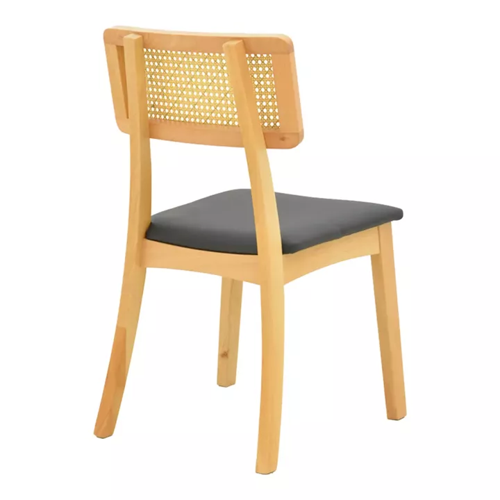 Chair Renna pakoworld natural color beech wood and black pu cushion 48x52x79cm