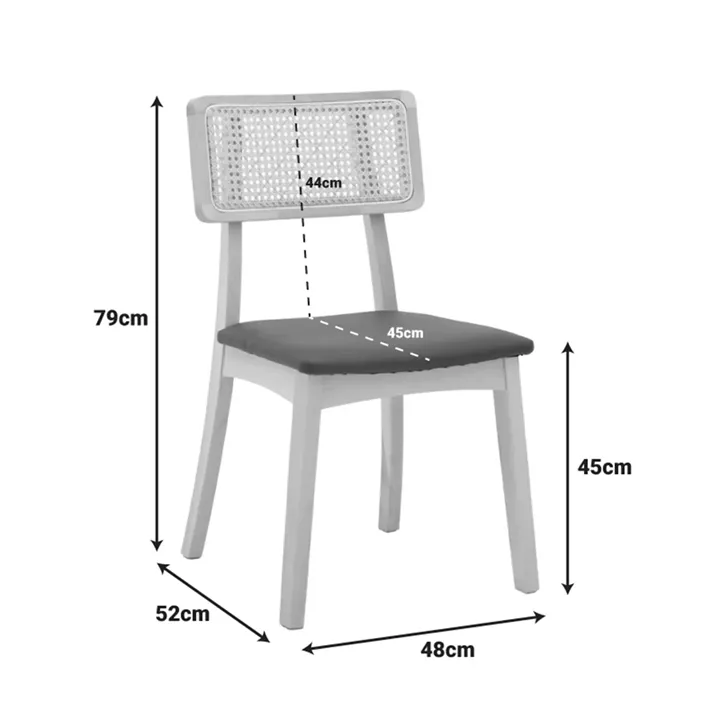 Chair Renna pakoworld natural color beech wood and black pu cushion 48x52x79cm