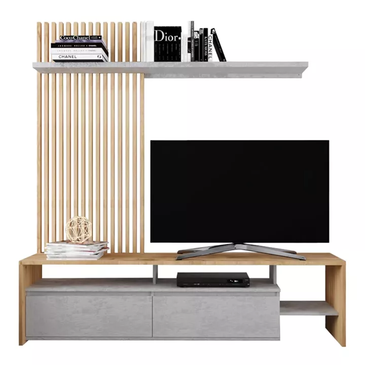 Σύνθετο σαλονιού Neo pakoworld σε oak-γκρι απόχρωση 190x40x200εκ