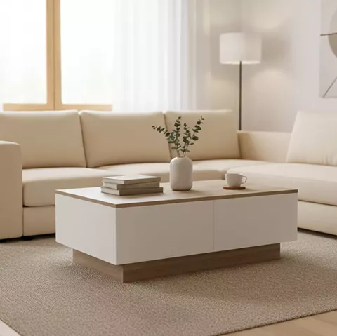 Τραπέζι σαλονιού Winey pakoworld σε sonoma-λευκή απόχρωση 90x60x31.5εκ