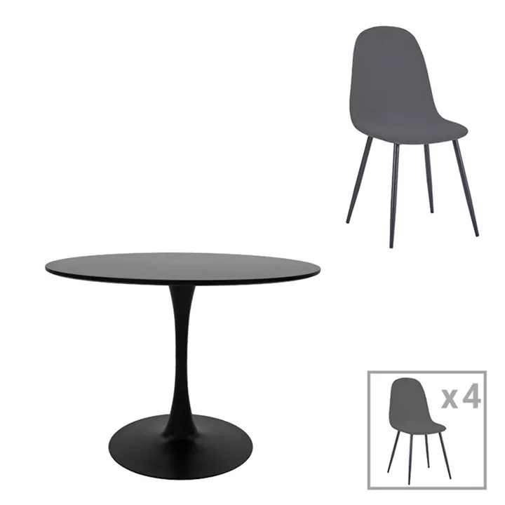 Bella-Balou dining table pakoworld set of 5 pcs MDF black-anthracite velvet D100x73cm