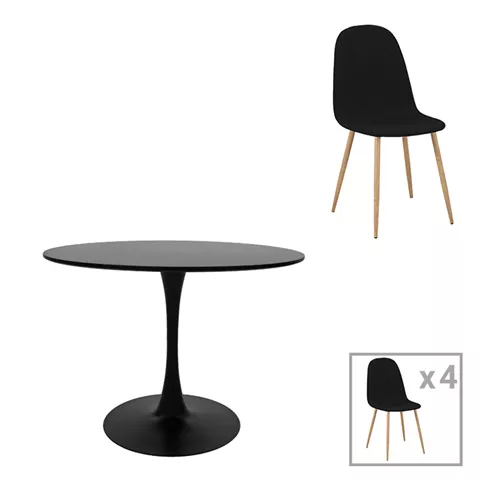 Bella-Balou dining table pakoworld set of 5 pcs MDF black-black fabric D120x73cm