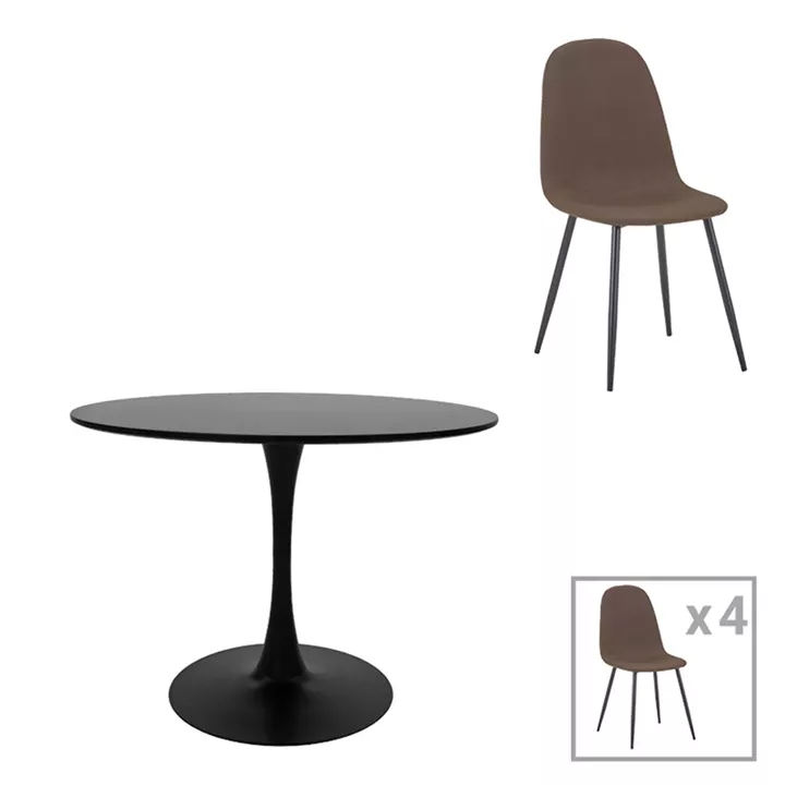 Bella-Balou dining table pakoworld set of 5 pcs MDF black-brown fabric D100x73cm